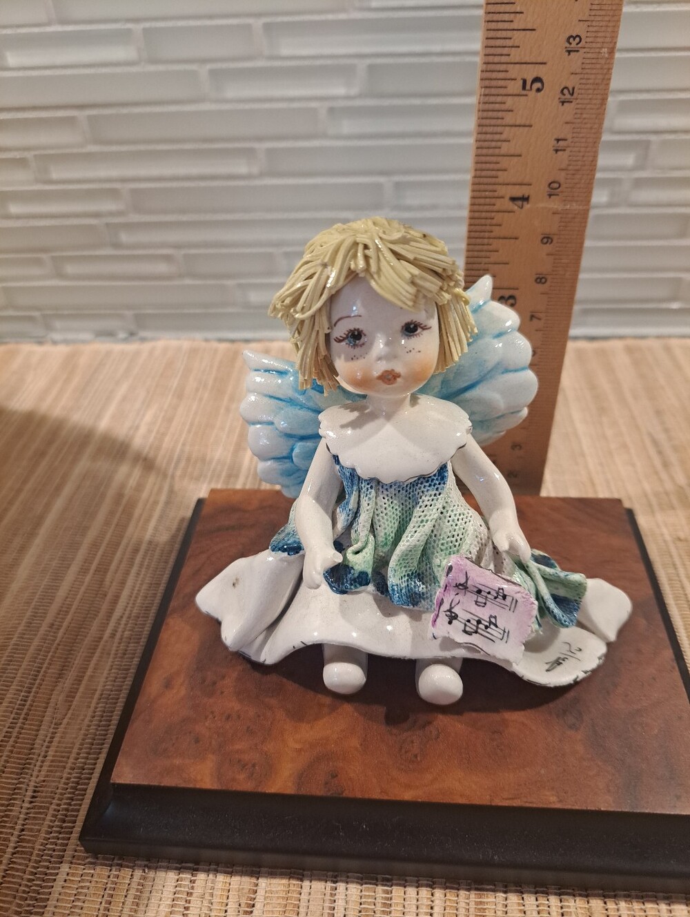Italian Zampiva Porcelain Spaghetti Hair Angel With Music Sheet Figurine On Base - Picture 4 of 8
